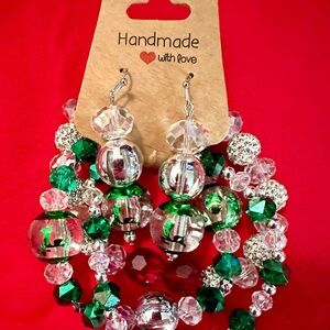 Handmade Green and Silver Beaded Jewelry Set